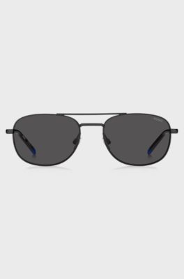 Schwarze Sonnenbrille mit blauen Details, Schwarz