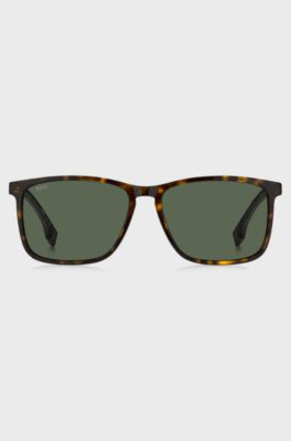 Occhiali da sole in acetato Havana con aste in gomma, Marrone