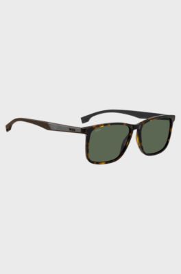 Occhiali da sole in acetato Havana con aste in gomma, Marrone