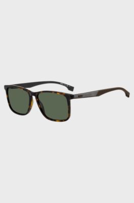 Occhiali da sole in acetato Havana con aste in gomma, Marrone