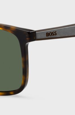 Occhiali da sole in acetato Havana con aste in gomma, Marrone