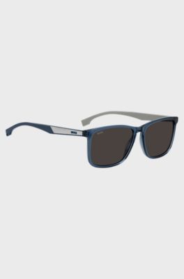 Occhiali da sole in acetato blu con aste in gomma, Blu