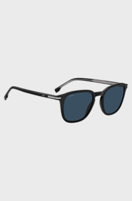 Sonnenbrille aus schwarzem Acetat mit silberfarbenen Details, Schwarz