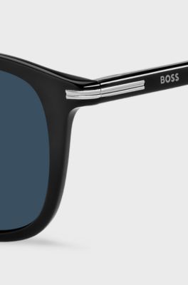 Sonnenbrille aus schwarzem Acetat mit silberfarbenen Details, Schwarz