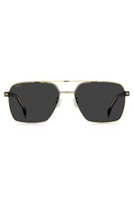 Lunettes de soleil &agrave; double pont en or avec branches en ac&eacute;tate noir, Couleur dor&eacute;e