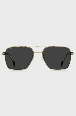 Gold-tone double-bridge sunglasses with black-acetate temples, Gold tone