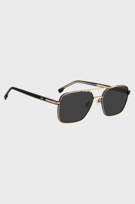 Gold-tone double-bridge sunglasses with black-acetate temples, Gold tone