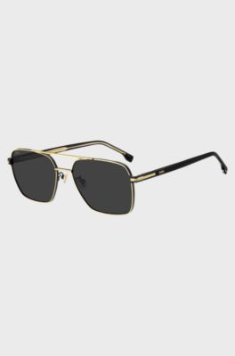 Gold-tone double-bridge sunglasses with black-acetate temples, Gold tone