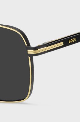Gold-tone double-bridge sunglasses with black-acetate temples, Gold tone