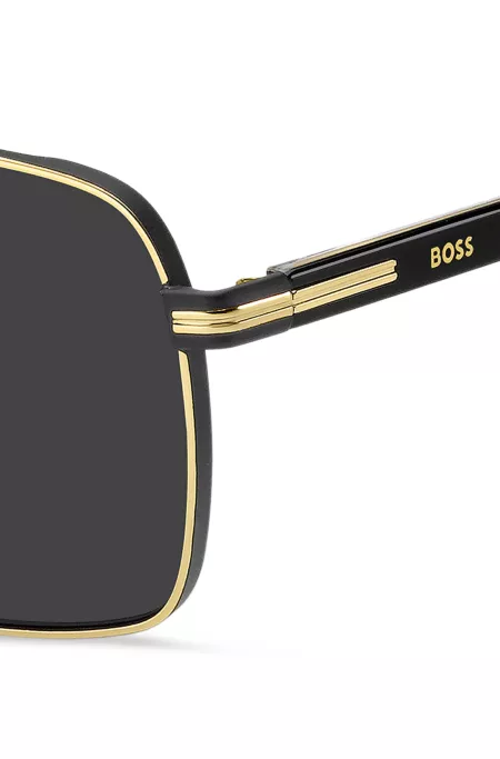Gold-tone double-bridge sunglasses with black-acetate temples