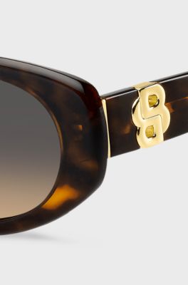 Occhiali da sole in acetato tartarugato con monogramma Double B, Marrone