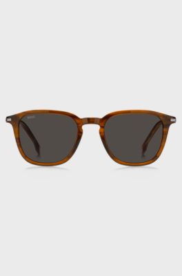 Patterned-acetate sunglasses with temple stripe, Brown