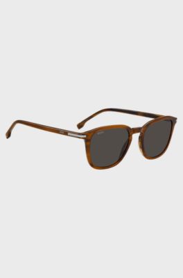 Patterned-acetate sunglasses with temple stripe, Brown