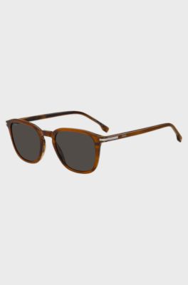 Sonnenbrille aus gemustertem Acetat mit Streifen an den B&uuml;geln, Braun