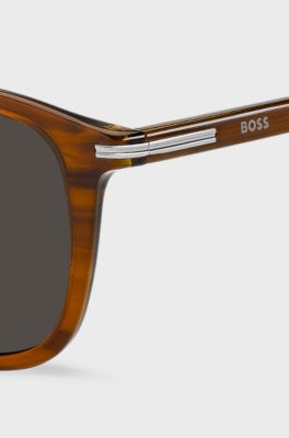 Patterned-acetate sunglasses with temple stripe, Brown