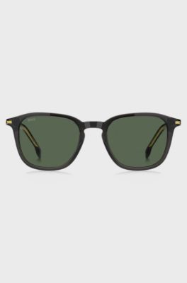 Occhiali da sole in acetato nero con rifiniture dorate, Grigio