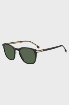 Occhiali da sole in acetato nero con rifiniture dorate, Grigio