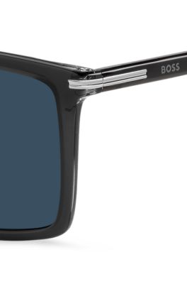 Black-acetate sunglasses with temple stripe, Dark Grey