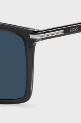 Black-acetate sunglasses with temple stripe, Dark Grey