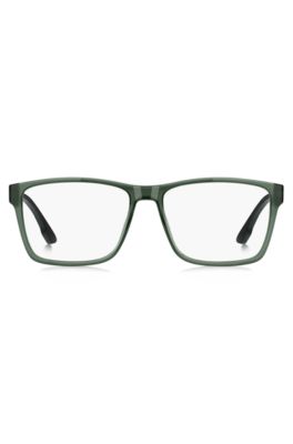 Transparent-green optical frames with logo plaque, Green
