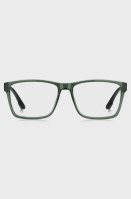 Transparent-green optical frames with logo plaque, Green