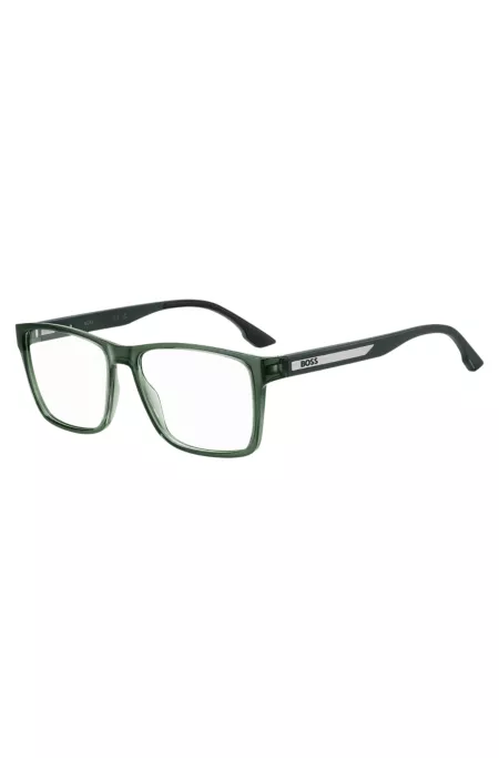 Brillenfassung in transparentem Grün mit Logo-Plakette