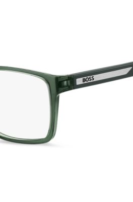 Transparent-green optical frames with logo plaque, Green