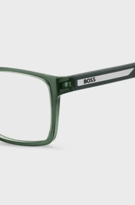 Transparent-green optical frames with logo plaque, Green
