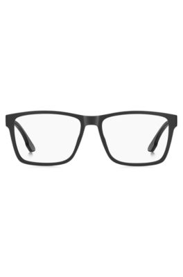 Matte-black optical frames with logo plaque, Black