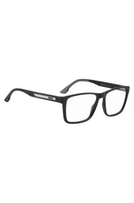Matte-black optical frames with logo plaque, Black