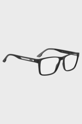 Brillenfassung in mattem Schwarz mit Logoplakette, Schwarz