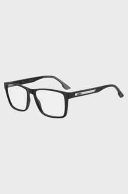 Brillenfassung in mattem Schwarz mit Logoplakette, Schwarz