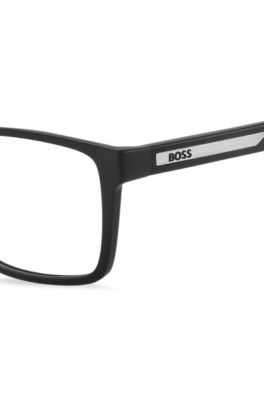 Matte-black optical frames with logo plaque, Black