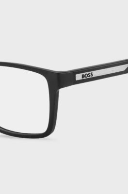 Brillenfassung in mattem Schwarz mit Logoplakette, Schwarz