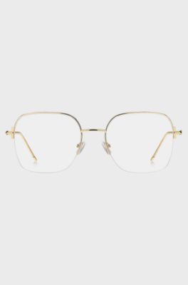Half-rim gold-tone optical frames with embossed logo, Gold tone