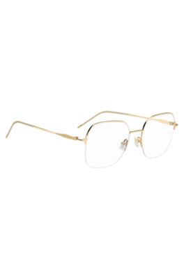 Halbrand goldfarbene Brillenfassung mit gepr&auml;gtem Logo, Goldfarben