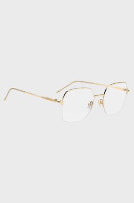 Half-rim gold-tone optical frames with embossed logo, Gold tone