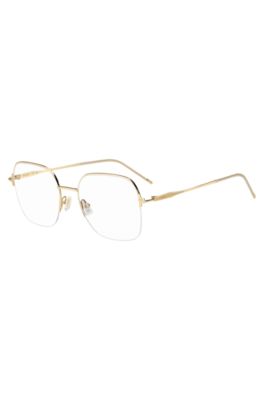 엠보싱 로고 하프 림 골드톤 옵티컬 프레임, 골드 톤