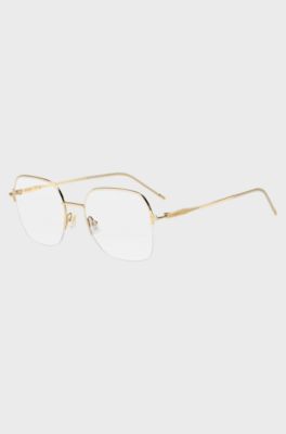 Half-rim gold-tone optical frames with embossed logo, Gold tone