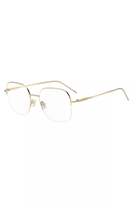 Monture optique demi-contour en métal doré avec logo en relief