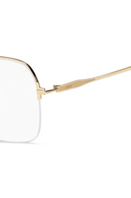 Halbrand goldfarbene Brillenfassung mit gepr&auml;gtem Logo, Goldfarben