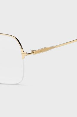 Half-rim gold-tone optical frames with embossed logo, Gold tone