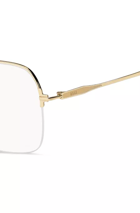 Monture optique demi-contour en métal doré avec logo en relief