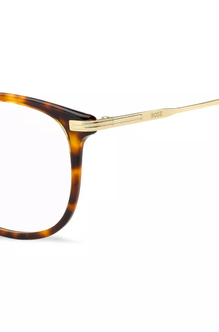 Monture optique en acétate Havana avec branches dorées