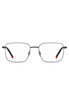 Occhiali da vista in metallo nero con aste tubolari, Nero