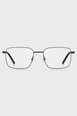 Black-metal optical frames with tubular temples, Black
