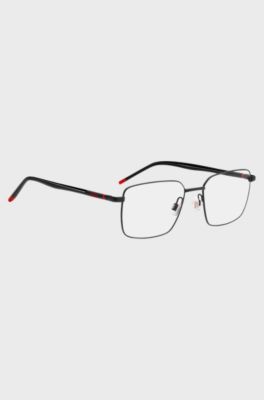 Black-metal optical frames with tubular temples, Black