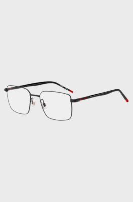 Black-metal optical frames with tubular temples, Black
