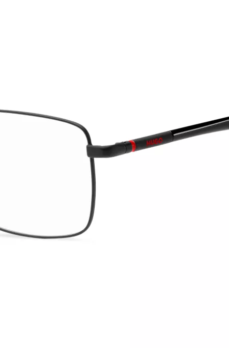 Monture optique en métal noir avec branches tubulaires