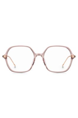 Pink-acetate optical frames with temple stripe, light pink